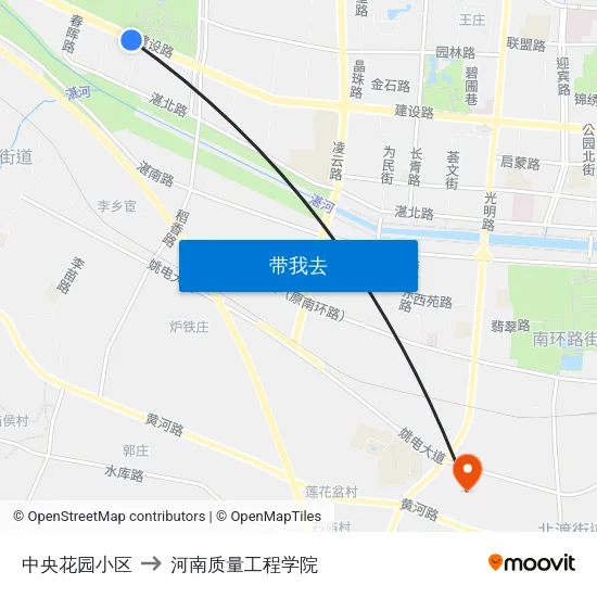 中央花园小区 to 河南质量工程学院 map