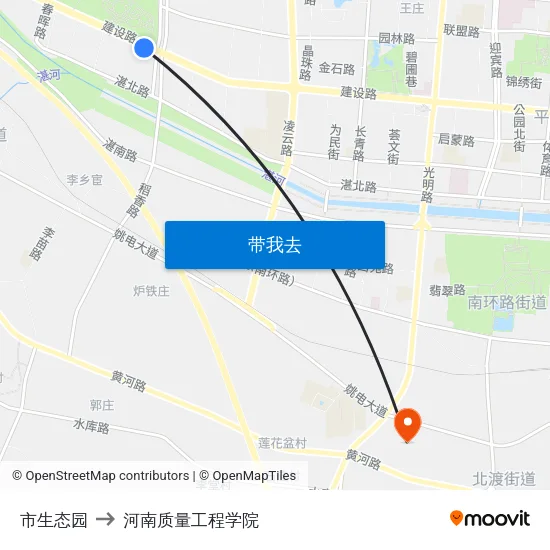 市生态园 to 河南质量工程学院 map