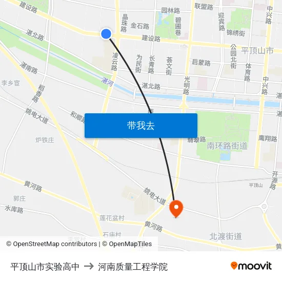 平顶山市实验高中 to 河南质量工程学院 map