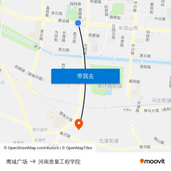 鹰城广场 to 河南质量工程学院 map