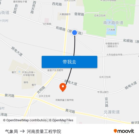 气象局 to 河南质量工程学院 map