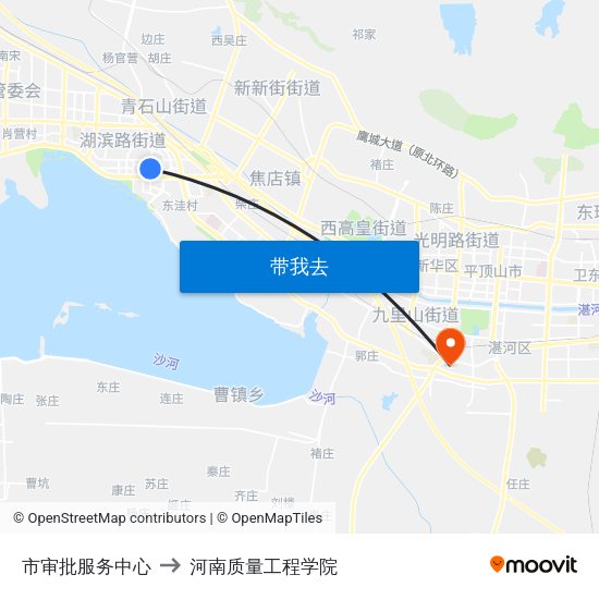 市审批服务中心 to 河南质量工程学院 map