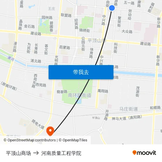 平顶山商场 to 河南质量工程学院 map