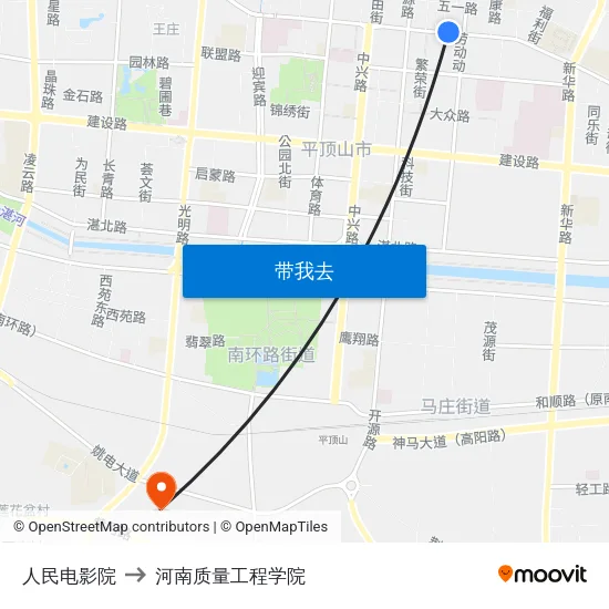 人民电影院 to 河南质量工程学院 map