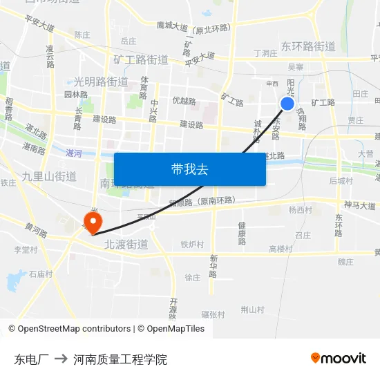 东电厂 to 河南质量工程学院 map