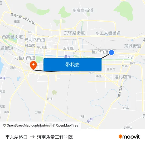 平东站路口 to 河南质量工程学院 map