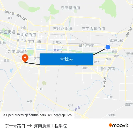 东一环路口 to 河南质量工程学院 map