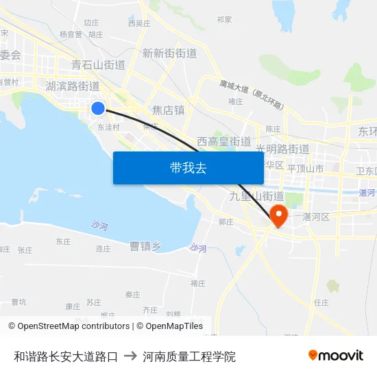 和谐路长安大道路口 to 河南质量工程学院 map