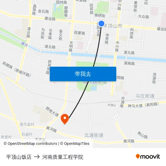 平顶山饭店 to 河南质量工程学院 map