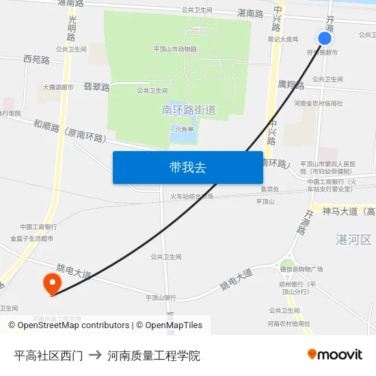 平高社区西门 to 河南质量工程学院 map
