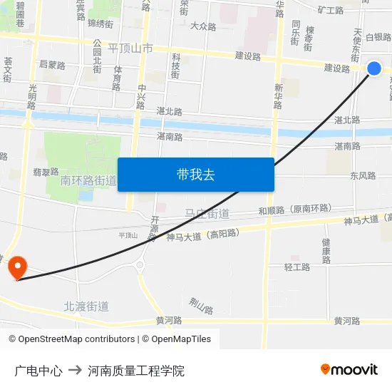 广电中心 to 河南质量工程学院 map