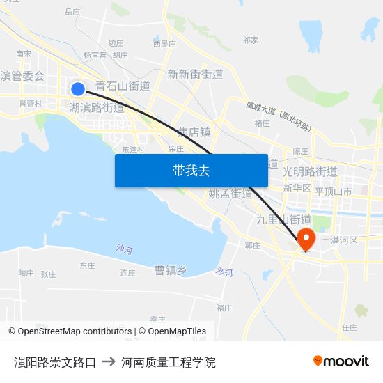 滍阳路崇文路口 to 河南质量工程学院 map