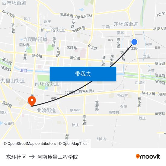 东环社区 to 河南质量工程学院 map