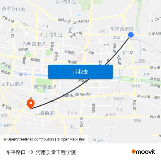 东平路口 to 河南质量工程学院 map