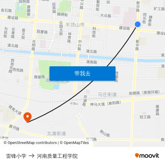 雷锋小学 to 河南质量工程学院 map
