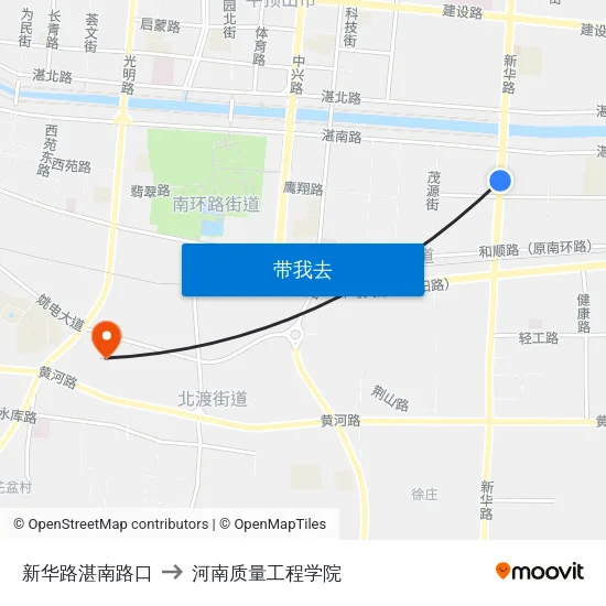 新华路湛南路口 to 河南质量工程学院 map
