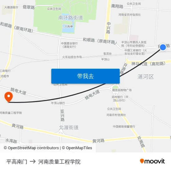 平高南门 to 河南质量工程学院 map