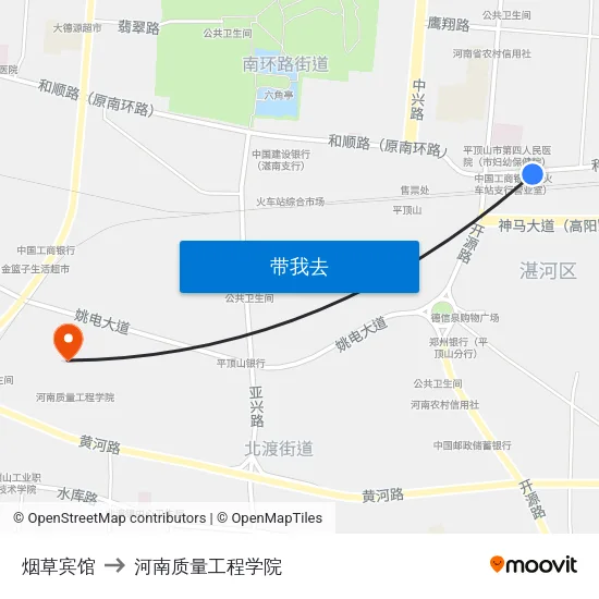 烟草宾馆 to 河南质量工程学院 map
