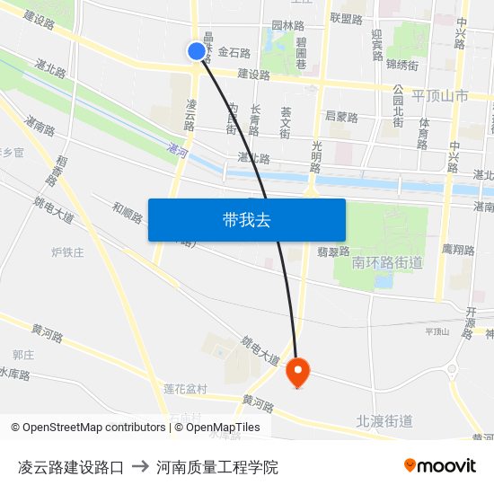 凌云路建设路口 to 河南质量工程学院 map