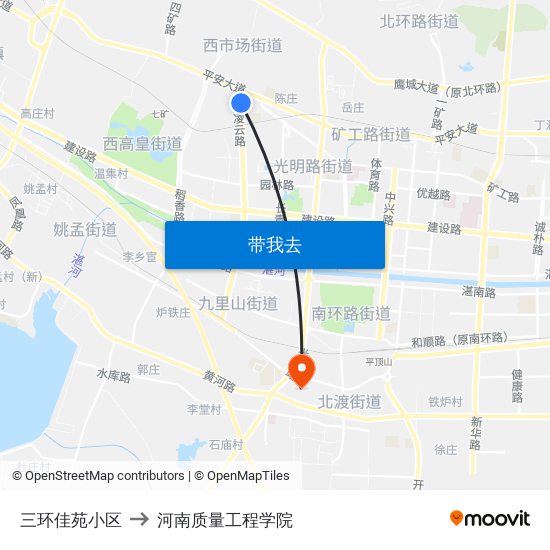 三环佳苑小区 to 河南质量工程学院 map