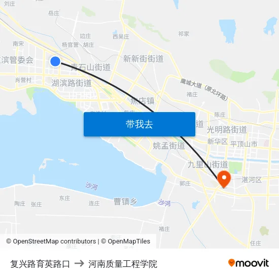 复兴路育英路口 to 河南质量工程学院 map