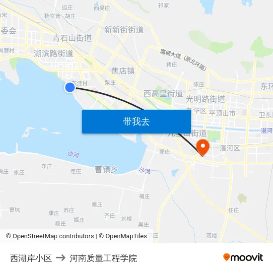 西湖岸小区 to 河南质量工程学院 map