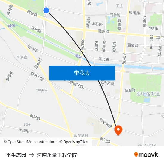 市生态园 to 河南质量工程学院 map