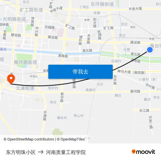 东方明珠小区 to 河南质量工程学院 map