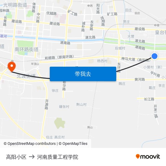 高阳小区 to 河南质量工程学院 map