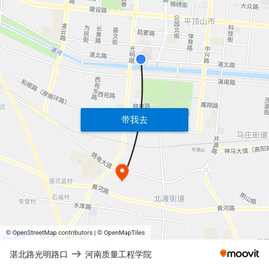 湛北路光明路口 to 河南质量工程学院 map