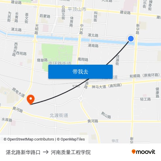 湛北路新华路口 to 河南质量工程学院 map