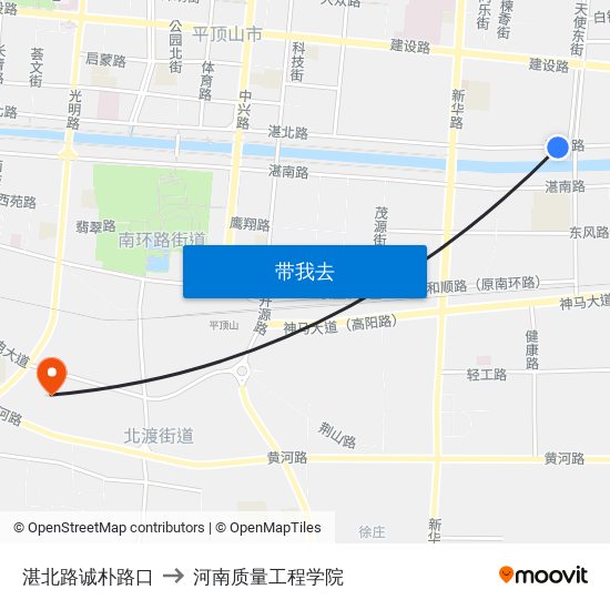 湛北路诚朴路口 to 河南质量工程学院 map