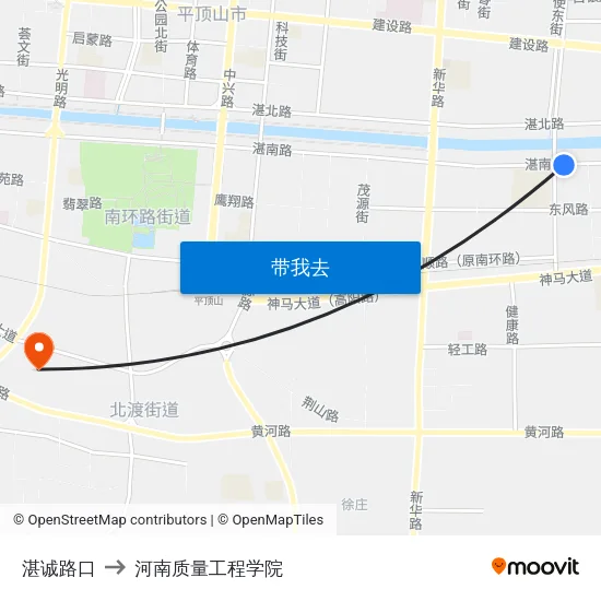 湛诚路口 to 河南质量工程学院 map