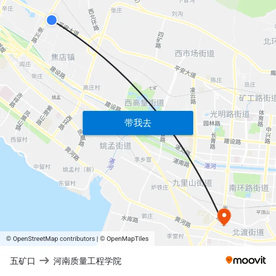 五矿口 to 河南质量工程学院 map