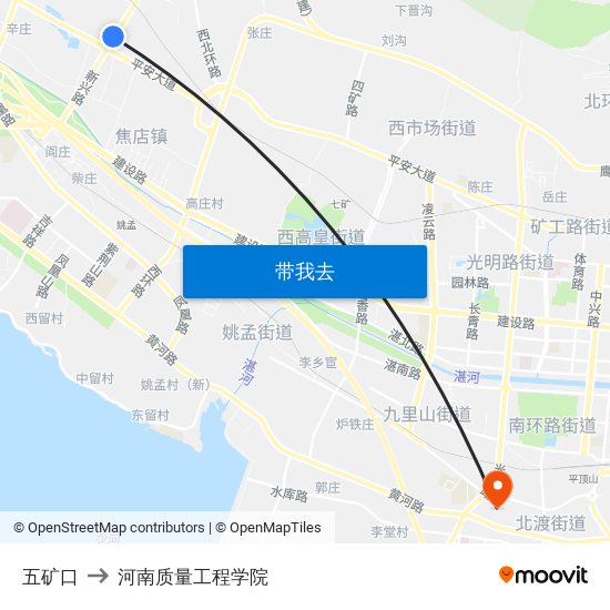 五矿口 to 河南质量工程学院 map