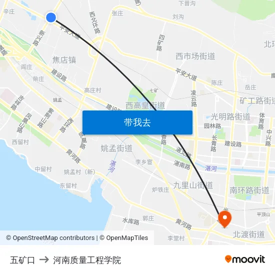 五矿口 to 河南质量工程学院 map