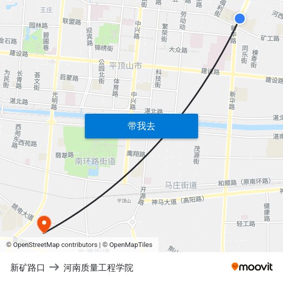 新矿路口 to 河南质量工程学院 map