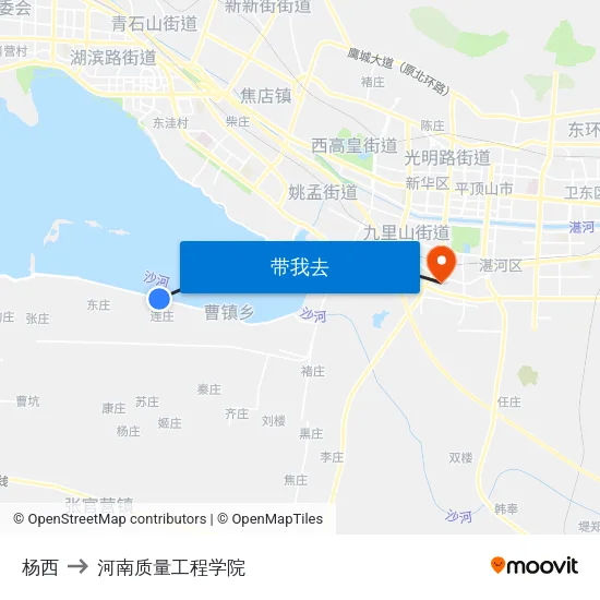 杨西 to 河南质量工程学院 map