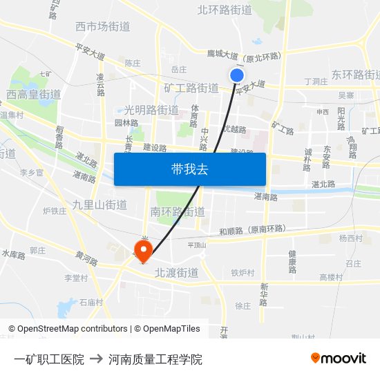 一矿职工医院 to 河南质量工程学院 map