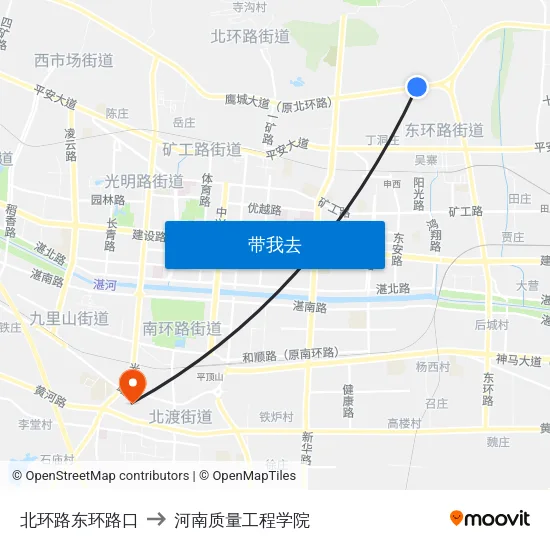 北环路东环路口 to 河南质量工程学院 map