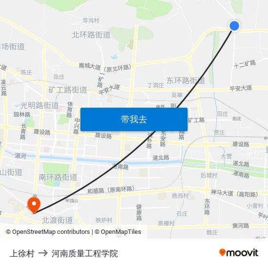 上徐村 to 河南质量工程学院 map