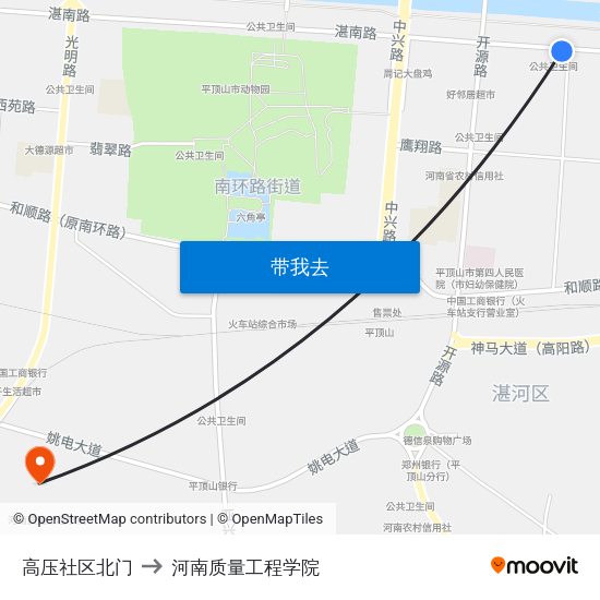 高压社区北门 to 河南质量工程学院 map