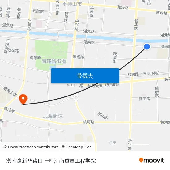 湛南路新华路口 to 河南质量工程学院 map