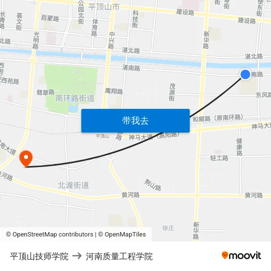 平顶山技师学院 to 河南质量工程学院 map