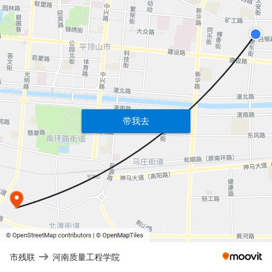 市残联 to 河南质量工程学院 map