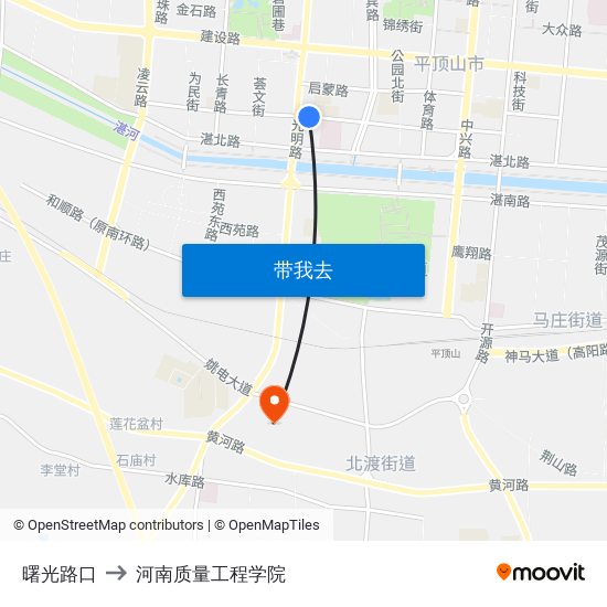 曙光路口 to 河南质量工程学院 map