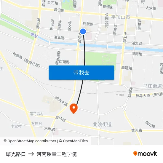 曙光路口 to 河南质量工程学院 map