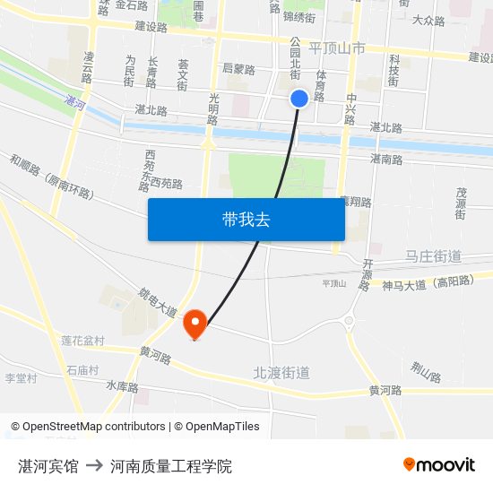 湛河宾馆 to 河南质量工程学院 map