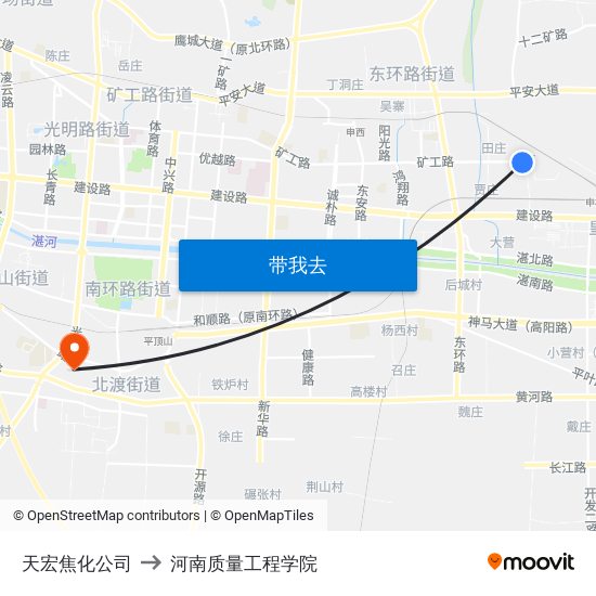 天宏焦化公司 to 河南质量工程学院 map