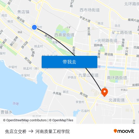 焦店立交桥 to 河南质量工程学院 map